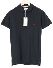 Tommy Jeans Men T-Shirt S Black Short Sleeved Logo Pure Cotton Polo
