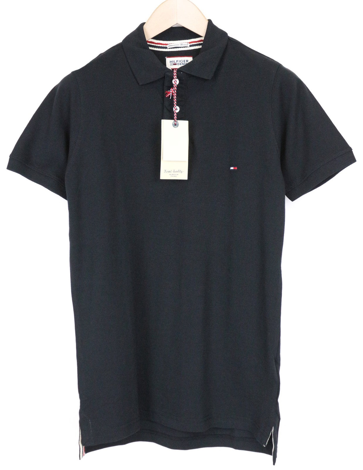 Tommy Jeans Men T-Shirt L Black Short Sleeve Logo Pure Cotton Polo