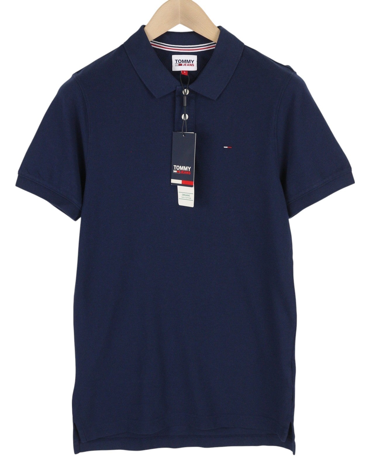 Tommy Jeans Men T-Shirt S Dark Blue Short Sleeve Polo Neck Cotton