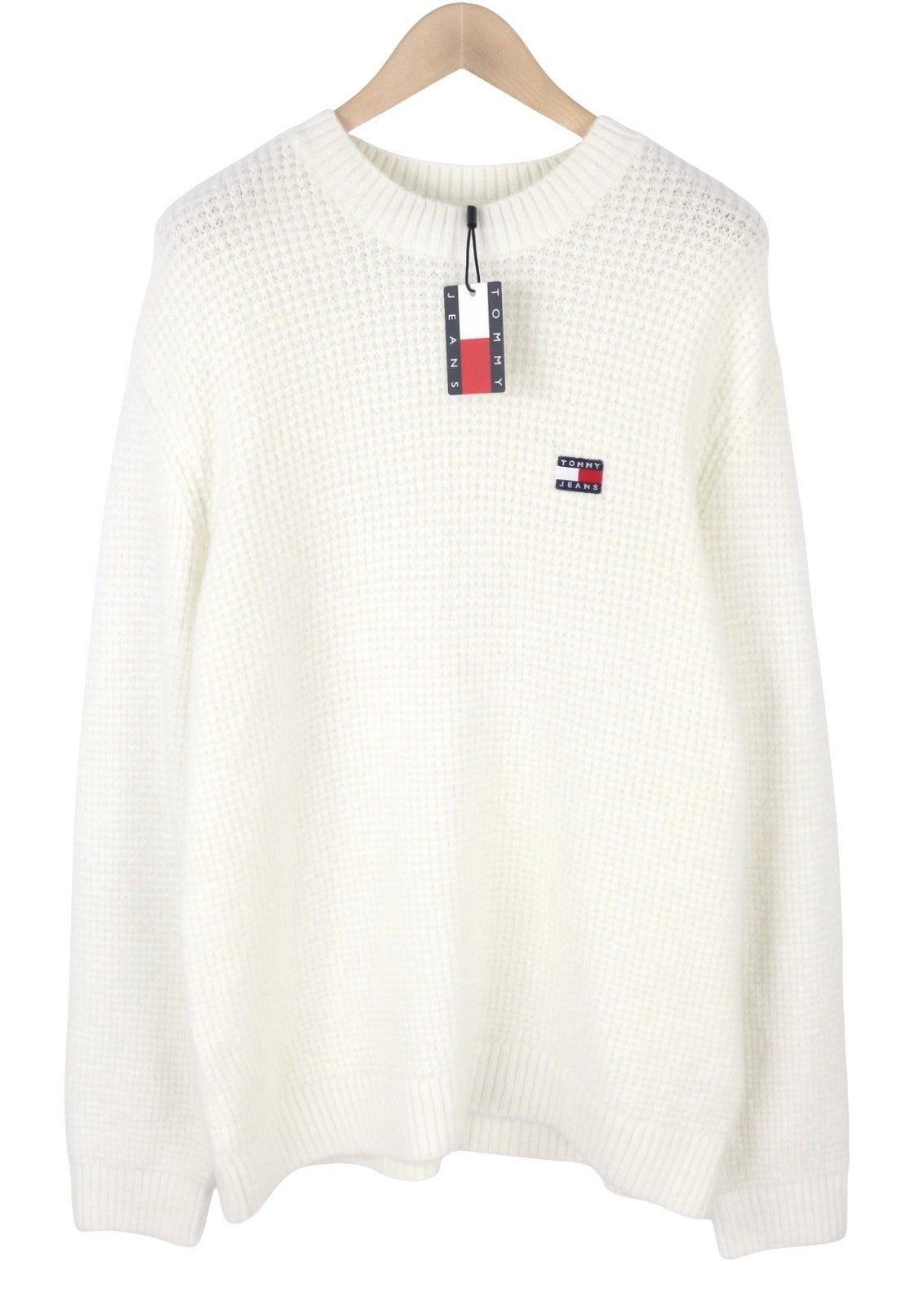 Tommy Jeans Req Waffle Men Jumper L Ancient White Melan Crew Neck Pull On