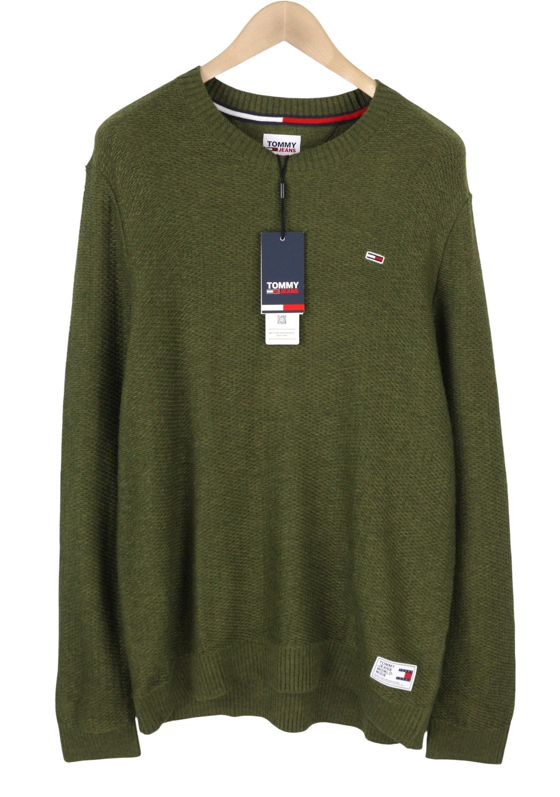 Tommy Jeans Req Structured Men Jumper XL Olive Green Crew Neck Knit Pull On
