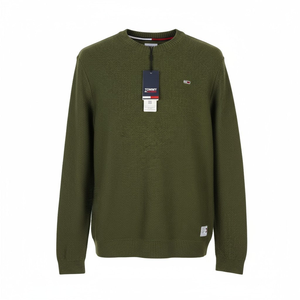 Tommy Jeans Req Structured Men Jumper 2XL Olive Green Crew Neck Knit Pull On