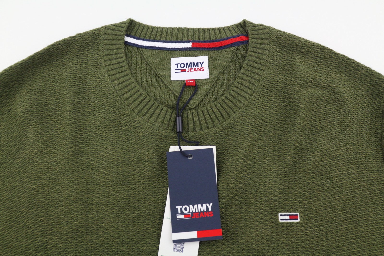 Tommy Jeans Req Structured Men Jumper 2XL Olive Green Crew Neck Knit Pull On