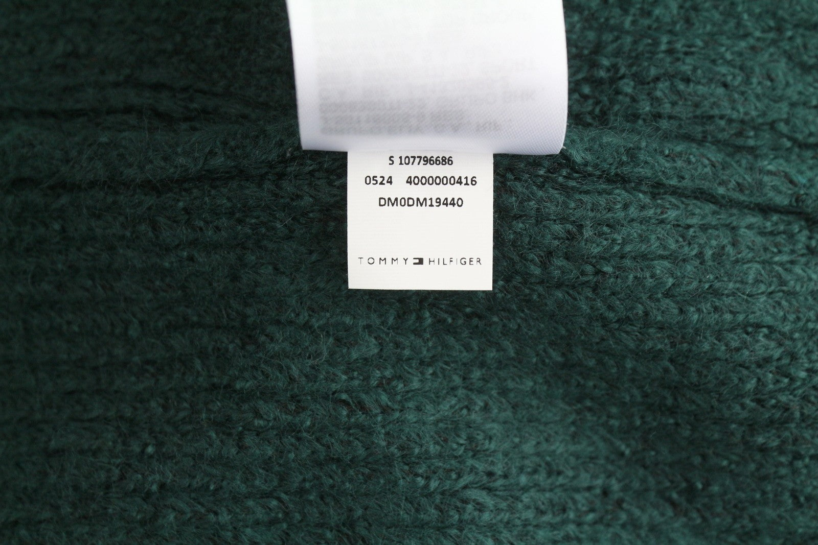 Tommy Jeans Slim Cable Knit Men Jumper L Green Crew Neck Stretch Pull On