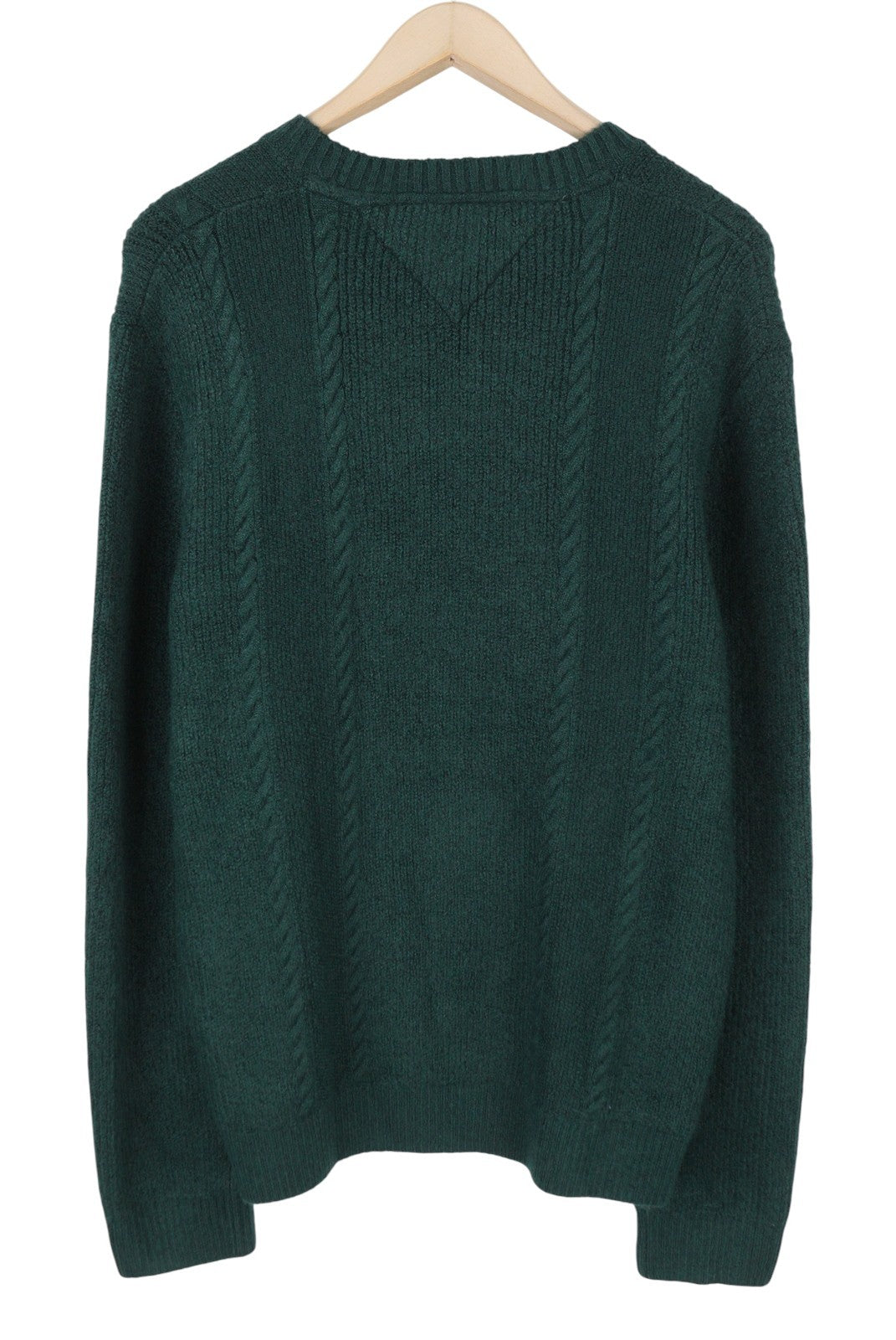 Tommy Jeans Slim Cable Knit Men Jumper L Green Crew Neck Stretch Pull On