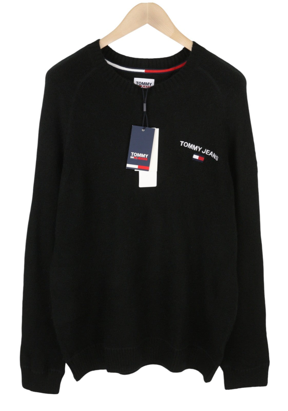 Tommy Jeans Req Raolan Men Jumper XL Black Crew Neck Tight-Knit Pull On