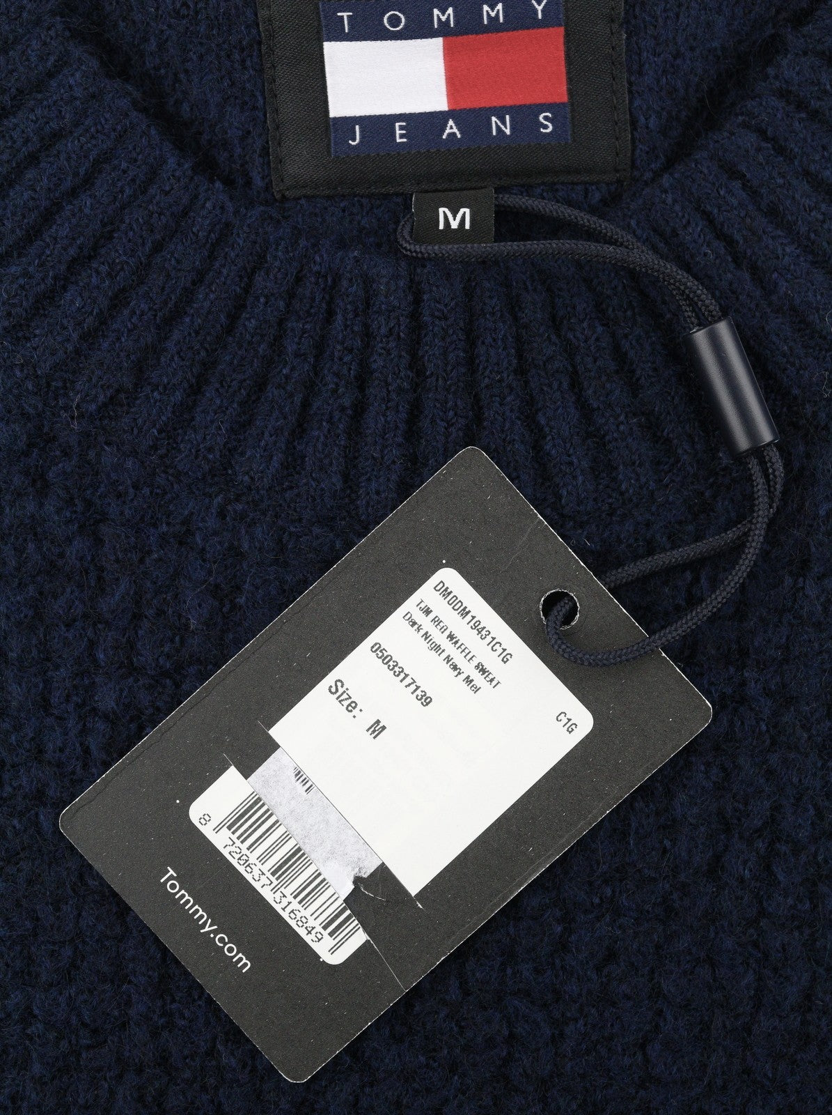Tommy Jeans Req Waffle Men Jumper M Navy Wool Blend Knit Crew Neck Pull On