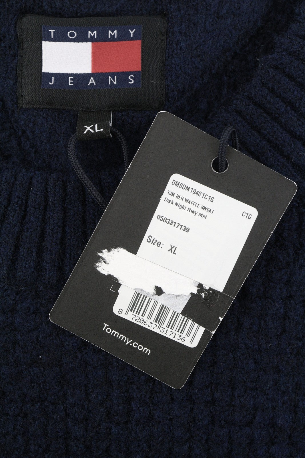 Tommy Jeans Req Waffle Men Jumper XL Navy Wool Blend Knit Crew Neck Pull On
