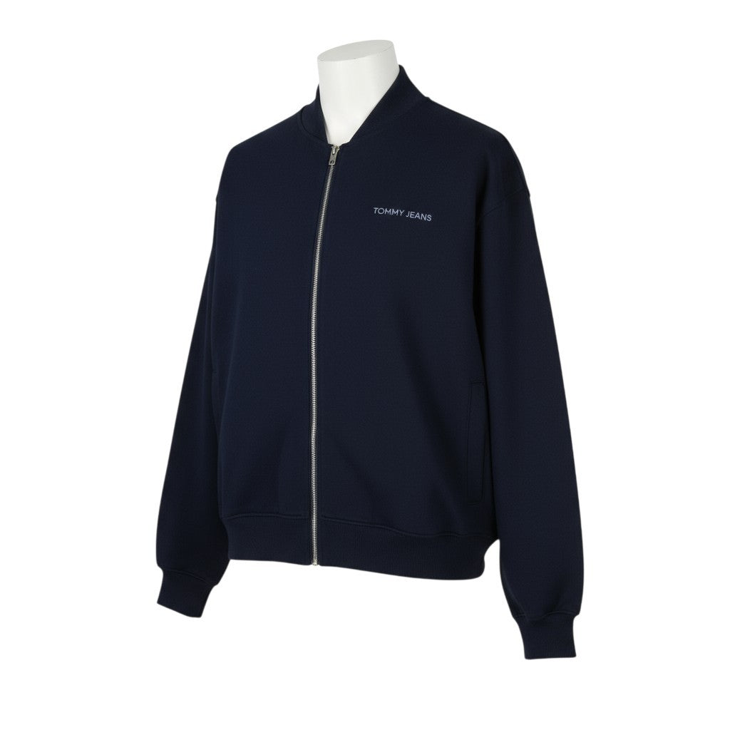 Tommy Jeans Men Sweatshirt L Dark Blue Oversized Bomber Neck Logo Full Zip