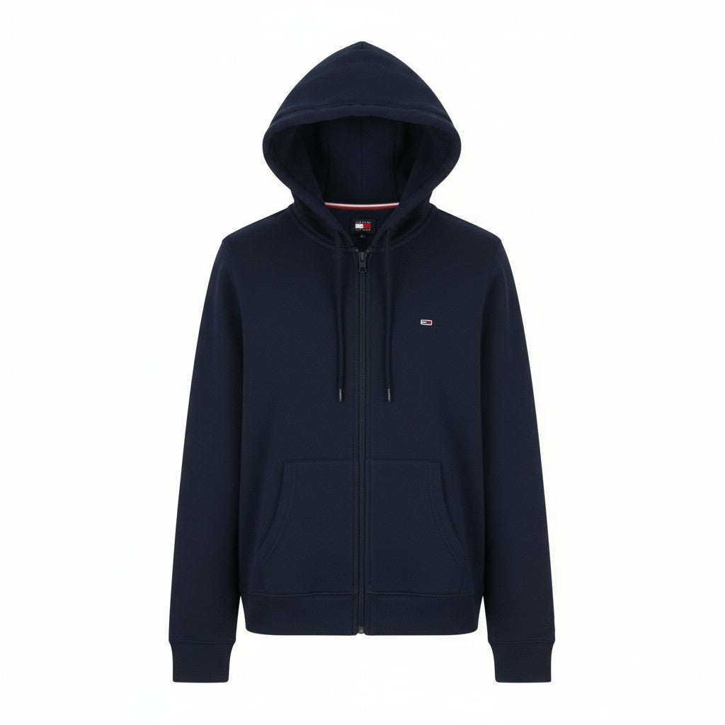 Tommy Jeans Req S Flag Zip Women Hoodie L Dark Night Navy Loose Fit Pockets