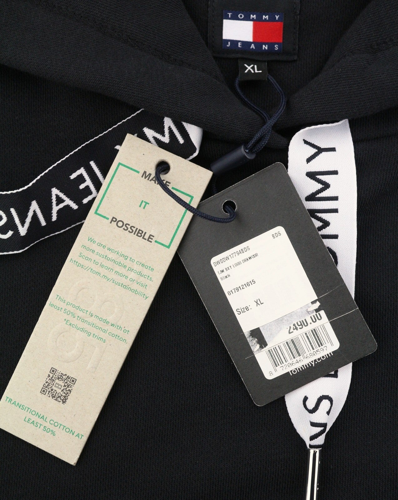 Tommy Jeans Bxy Lofo Drawcor Women Hoodie XL Black Kangaroo Pull On Unisex