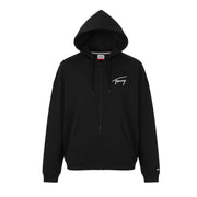 Tommy Jeans Men Hoodie L Black Full Zip Front Logo Oversized Pockets