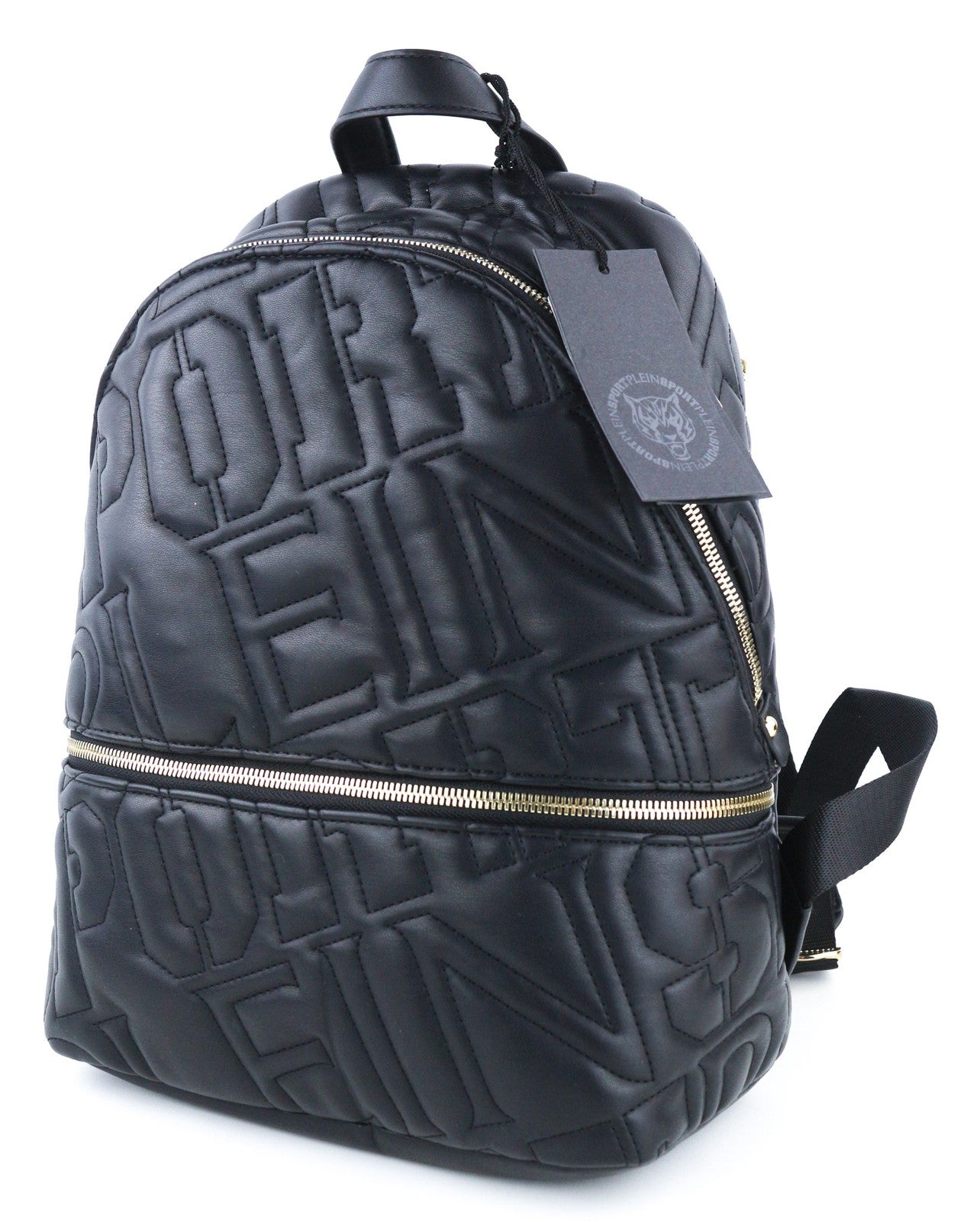 PLEIN SPORT Tess Women Bag OS Zip Two Handles Black Lined Pocket Backpack