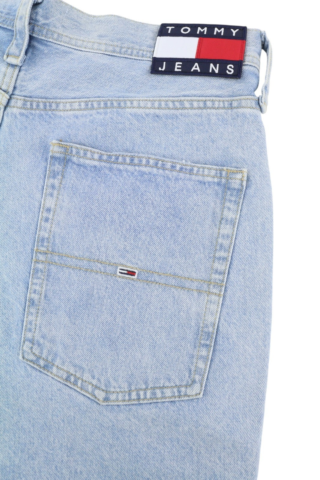 Tommy Jeans Aiden Baggy Denim Men Shorts W30 Washed Blue Zip Fly Pockets