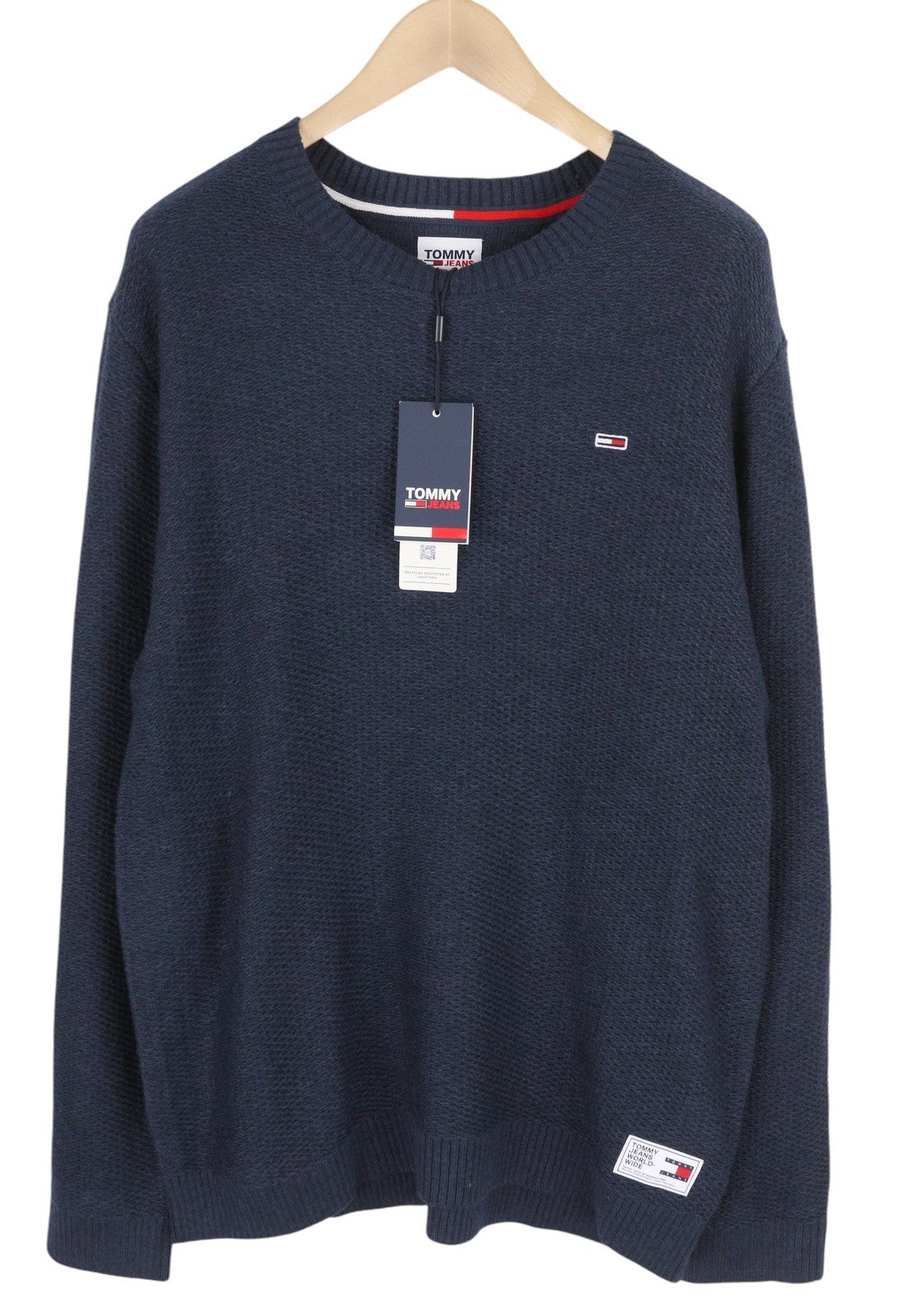 Tommy Jeans Req Structured Men Jumper 2XL Blue Waffle-Knit Crew Neck Pull On