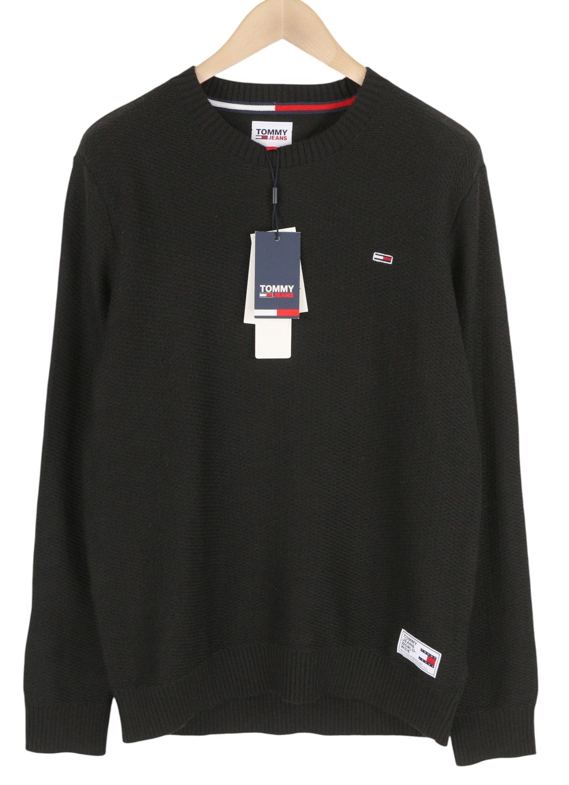 Tommy Jeans Req Structured Men Jumper M Black Waffle-Knit Crew Neck Pull On