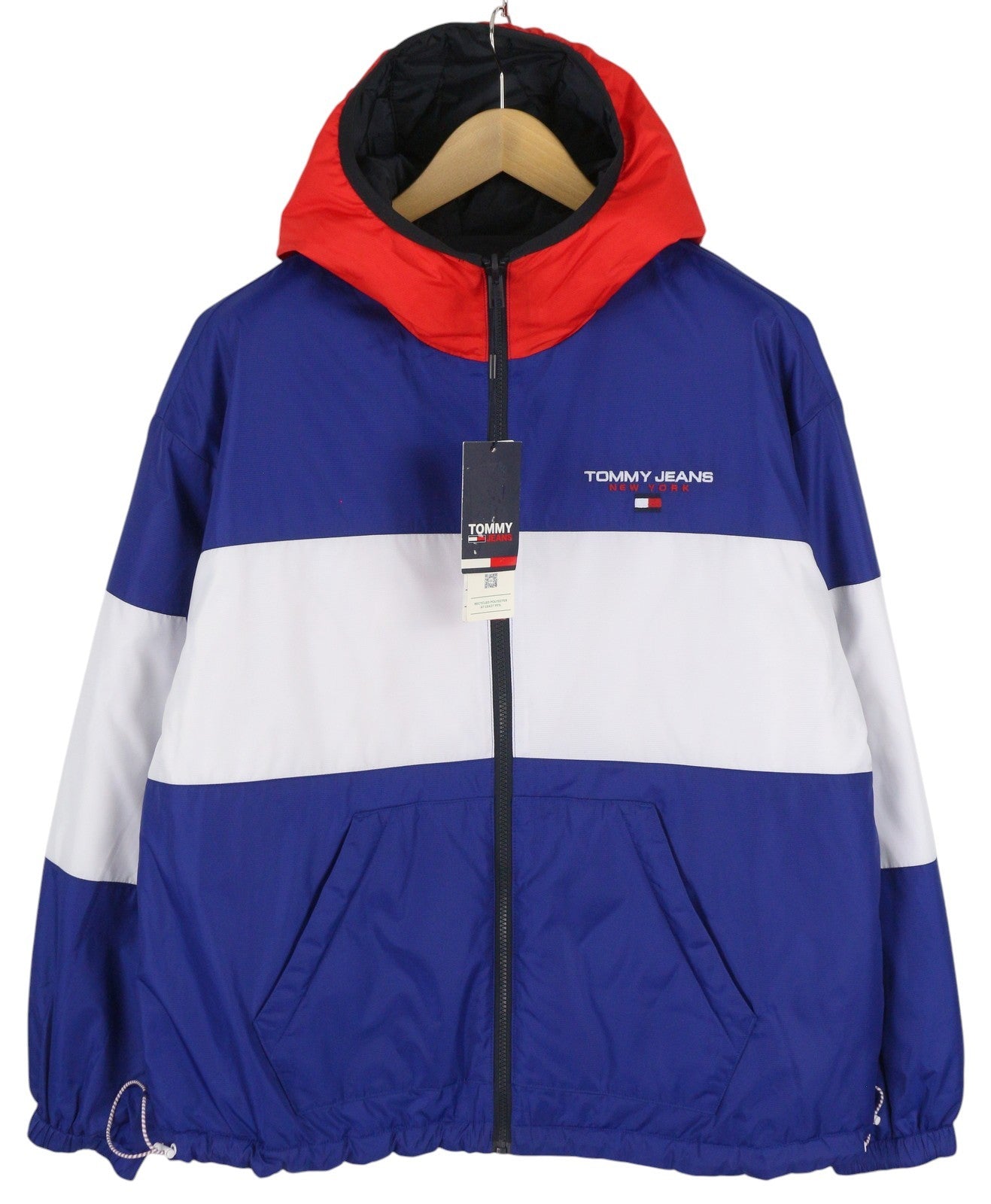 Tommy Jeans Reversible Quilted Men Jacket M Blue Quilted Hooded Logo RRP239