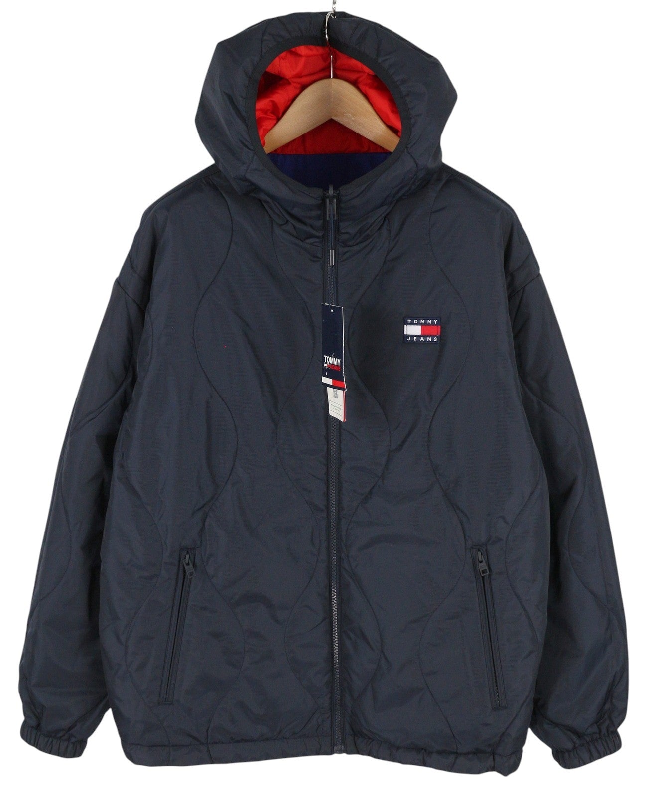 Tommy Jeans Reversible Quilted Men Jacket M Blue Quilted Hooded Logo RRP239