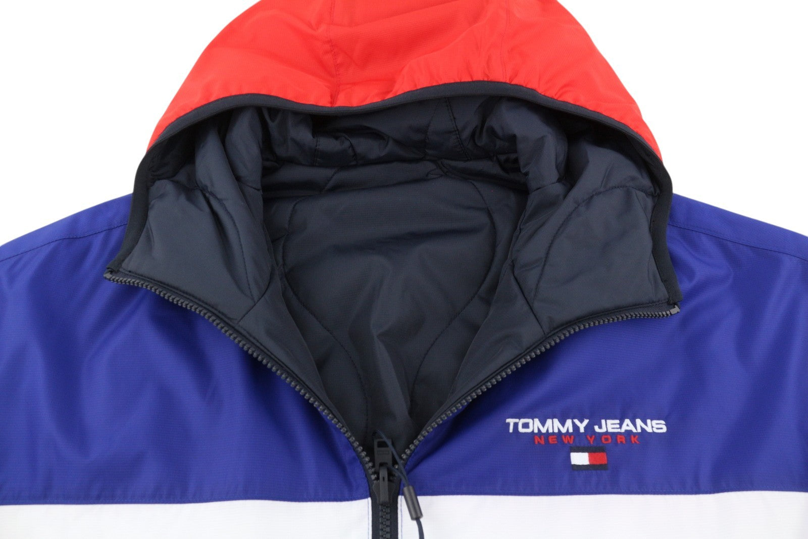 Tommy Jeans Reversible Quilted Men Jacket M Blue Quilted Hooded Logo RRP239
