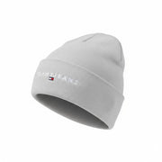Tommy Jeans Linear Logo Beanie Men Hat OS Grey Melange Tight-Knit Stretch