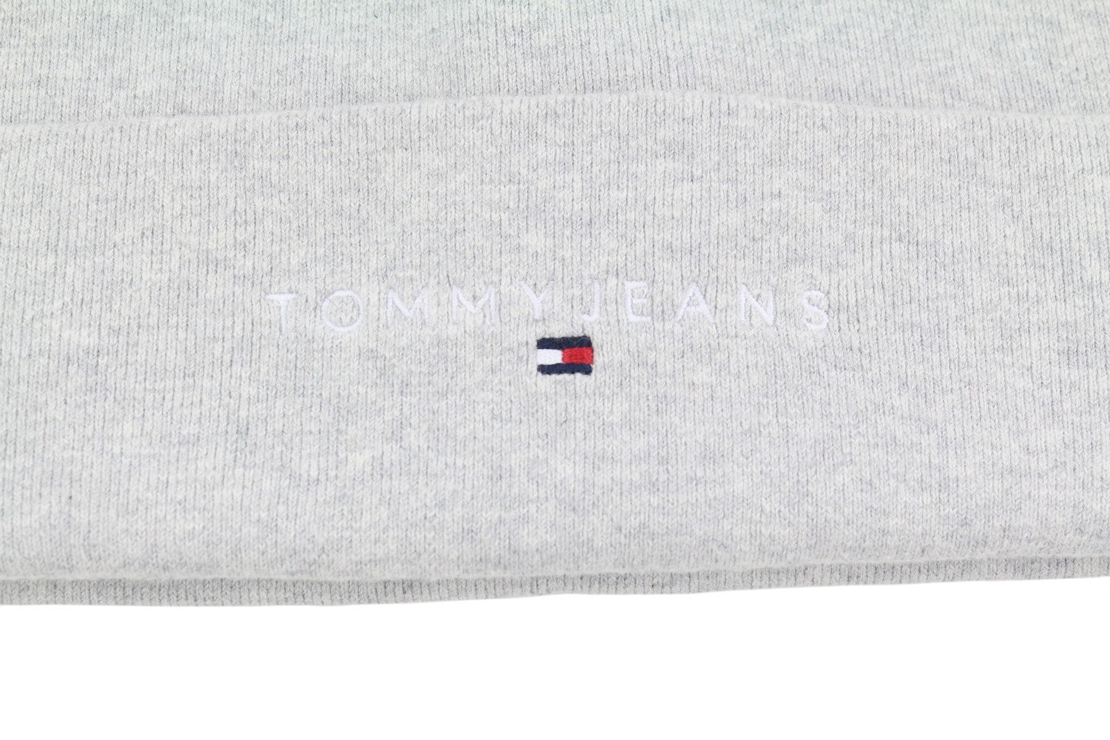 Tommy Jeans Linear Logo Beanie Men Hat OS Grey Melange Tight-Knit Stretch