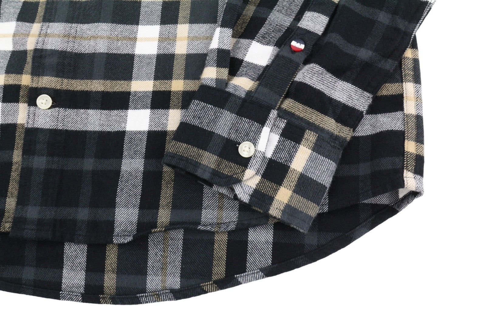 Tommy Jeans Men Shirt M Flannel Plaid Classic Fit Spread Neck Button-Up Logo