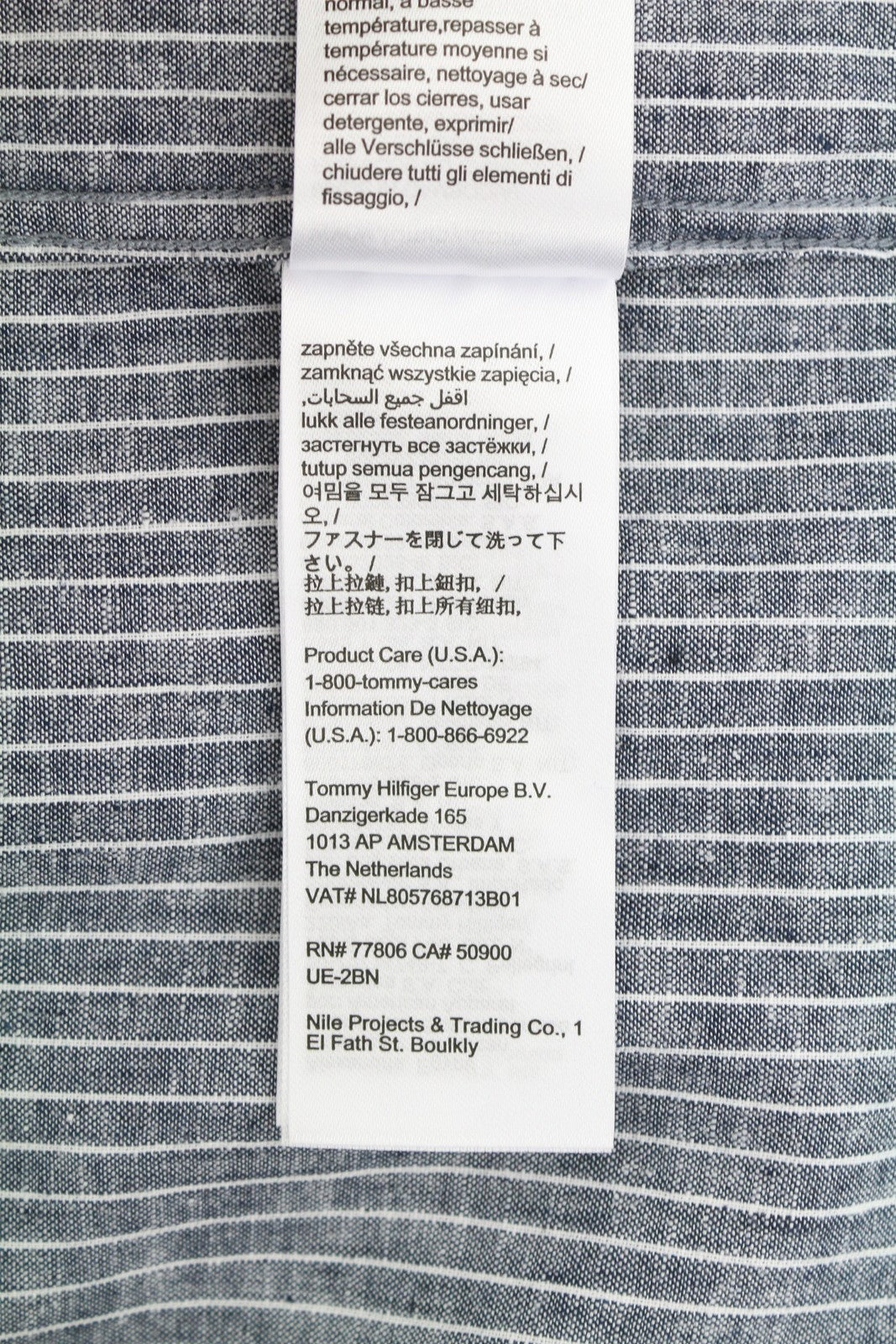 Tommy Jeans Linen Mix Men Shirt L Blue Mandarin Neck Striped Button-Up Casual