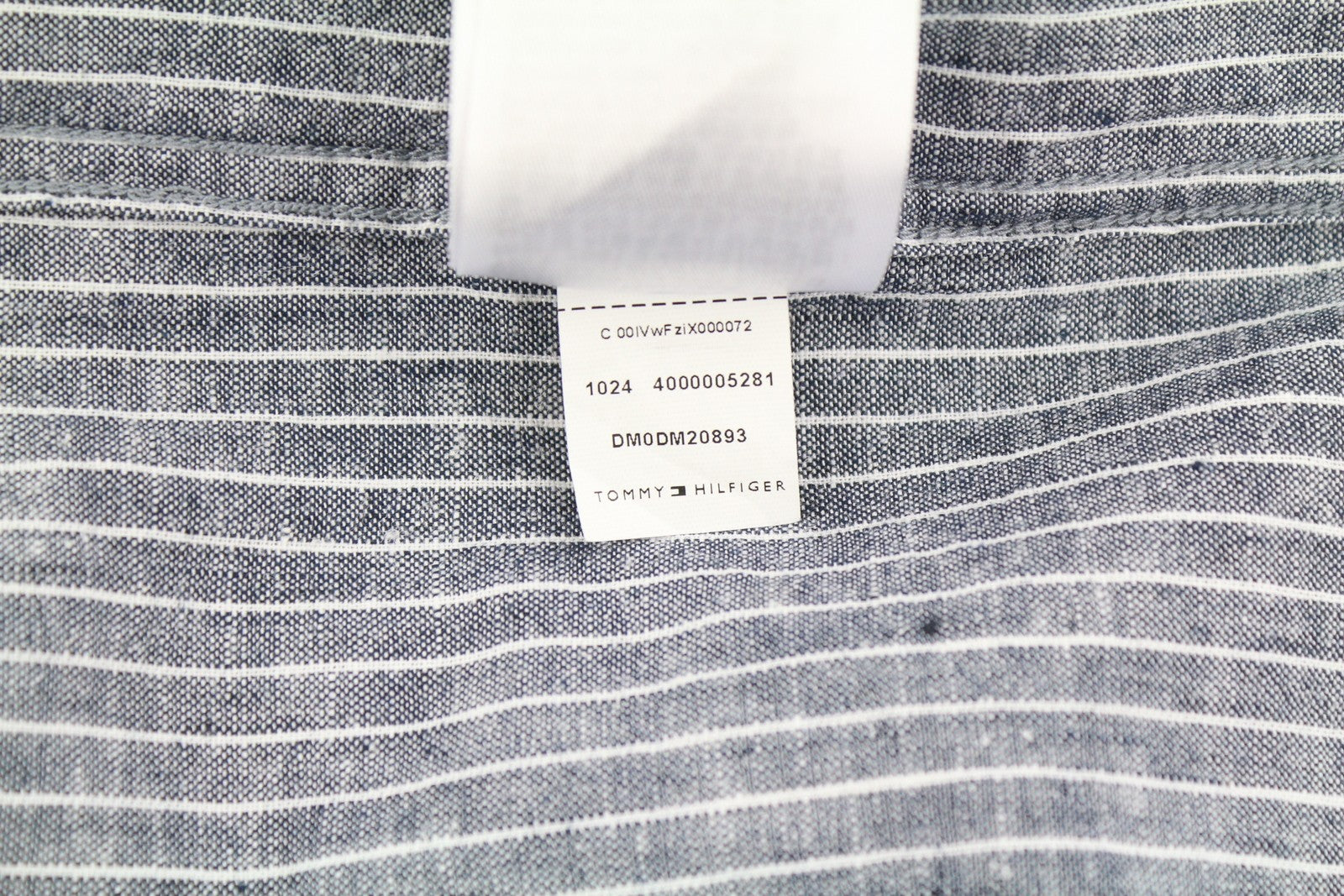Tommy Jeans Linen Mix Men Shirt L Blue Mandarin Neck Striped Button-Up Casual
