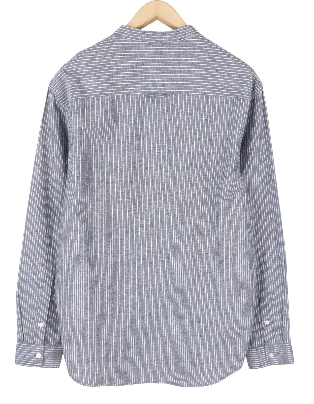 Tommy Jeans Linen Mix Men Shirt L Blue Mandarin Neck Striped Button-Up Casual