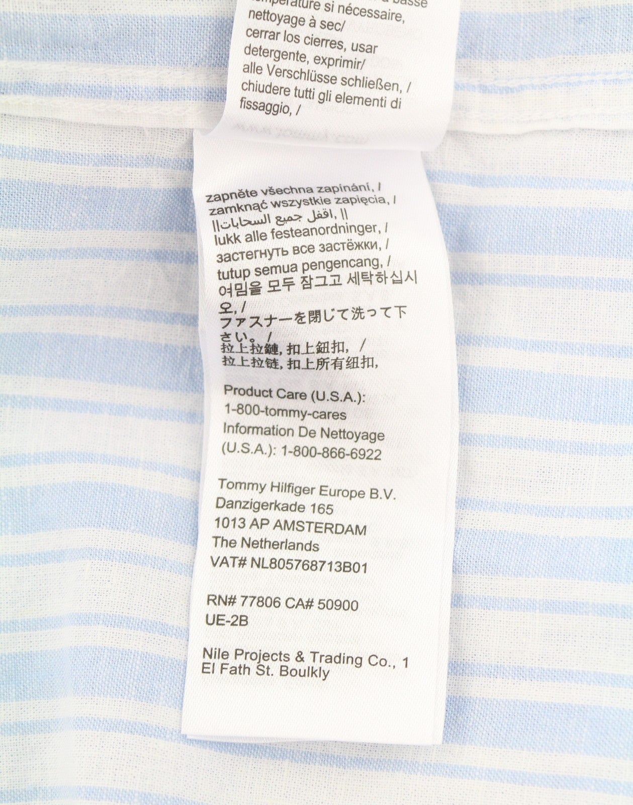 Tommy Jeans Mao Stripe Linen Men Shirt M Blue Mandarin Neck Patch Pocket