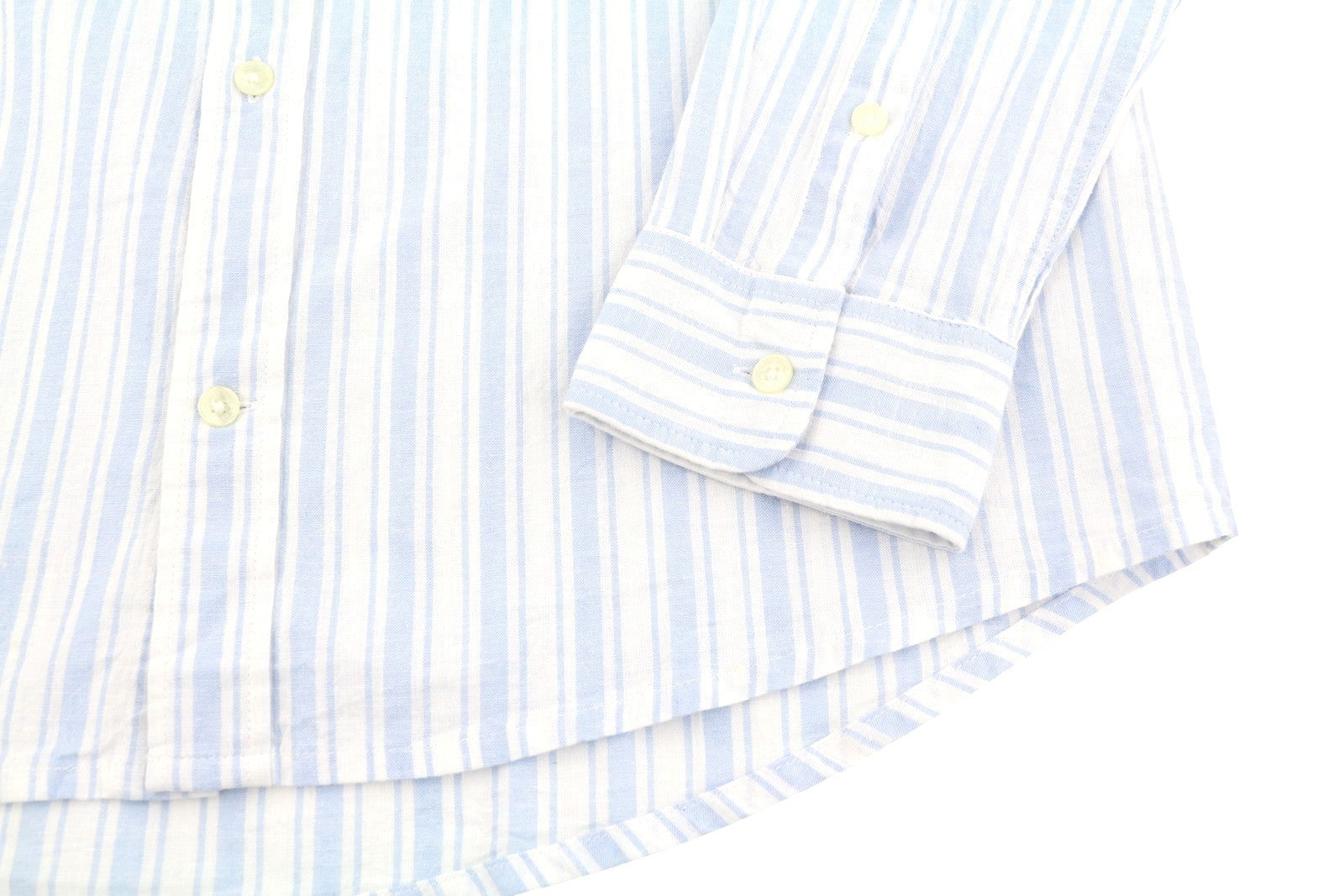 Tommy Jeans Mao Stripe Linen Men Shirt M Blue Mandarin Neck Patch Pocket