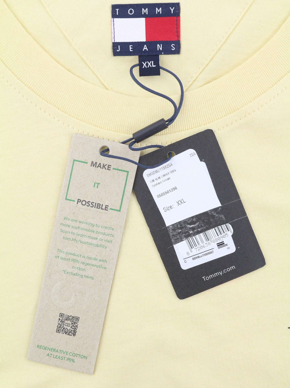Tommy Jeans Slim Linear Ches Men T-Shirt 2XL Custard Cream Crew Neck Tricot