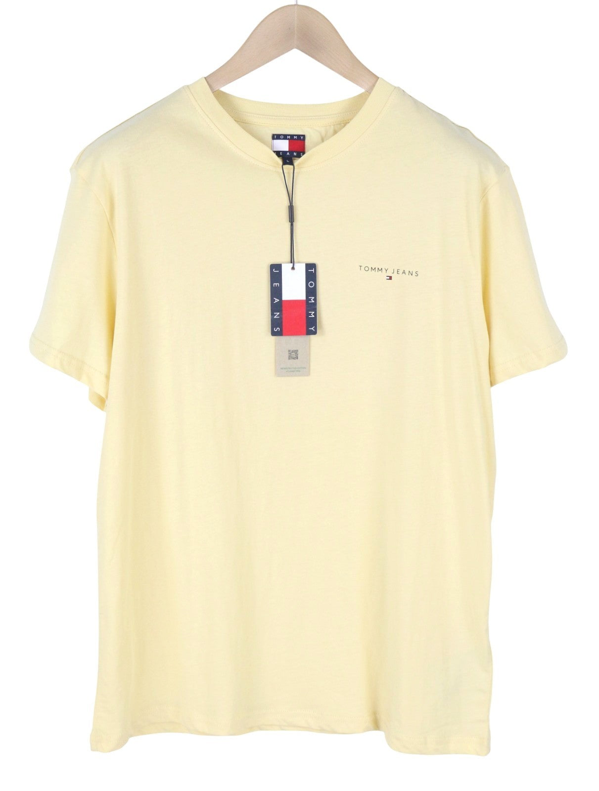 Tommy Jeans Slim Linear Ches Men T-Shirt 2XL Custard Cream Crew Neck Tricot