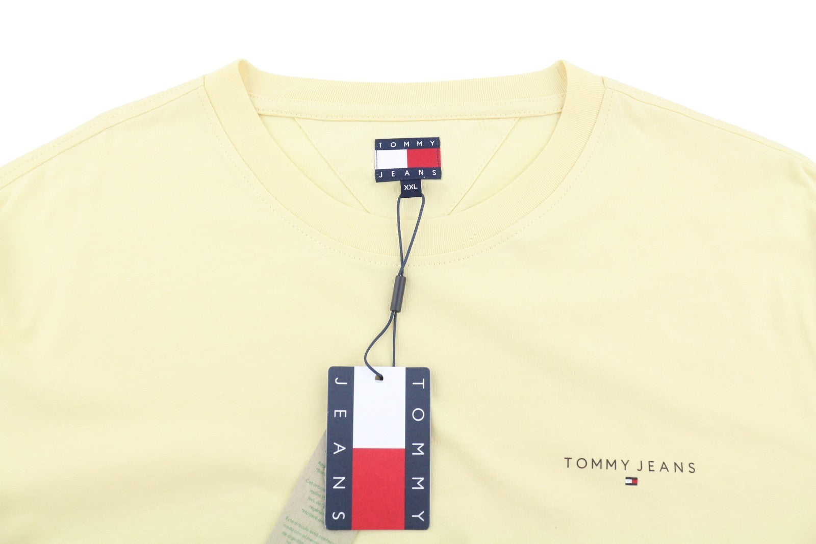 Tommy Jeans Slim Linear Ches Men T-Shirt 2XL Custard Cream Crew Neck Tricot