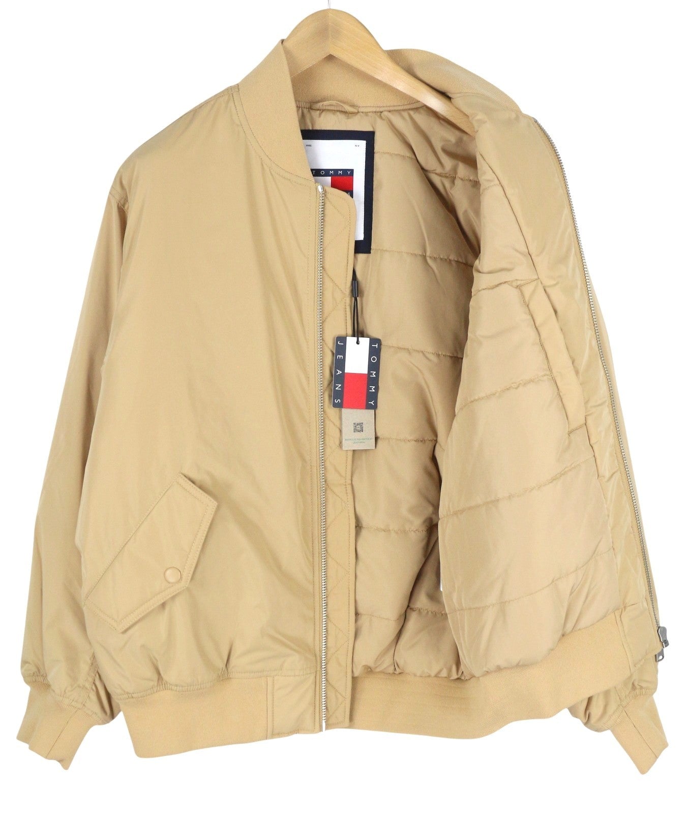 Tommy Jeans Classics Bomber Men Jacket XL Beige Padded Full Zip Bomber RR209