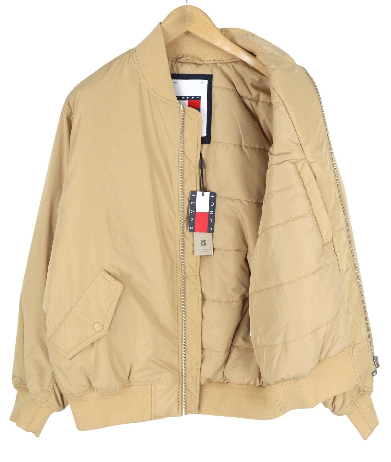 Tommy Jeans Classics Bomber Men Jacket XL Beige Padded Zipper Bomber RR209