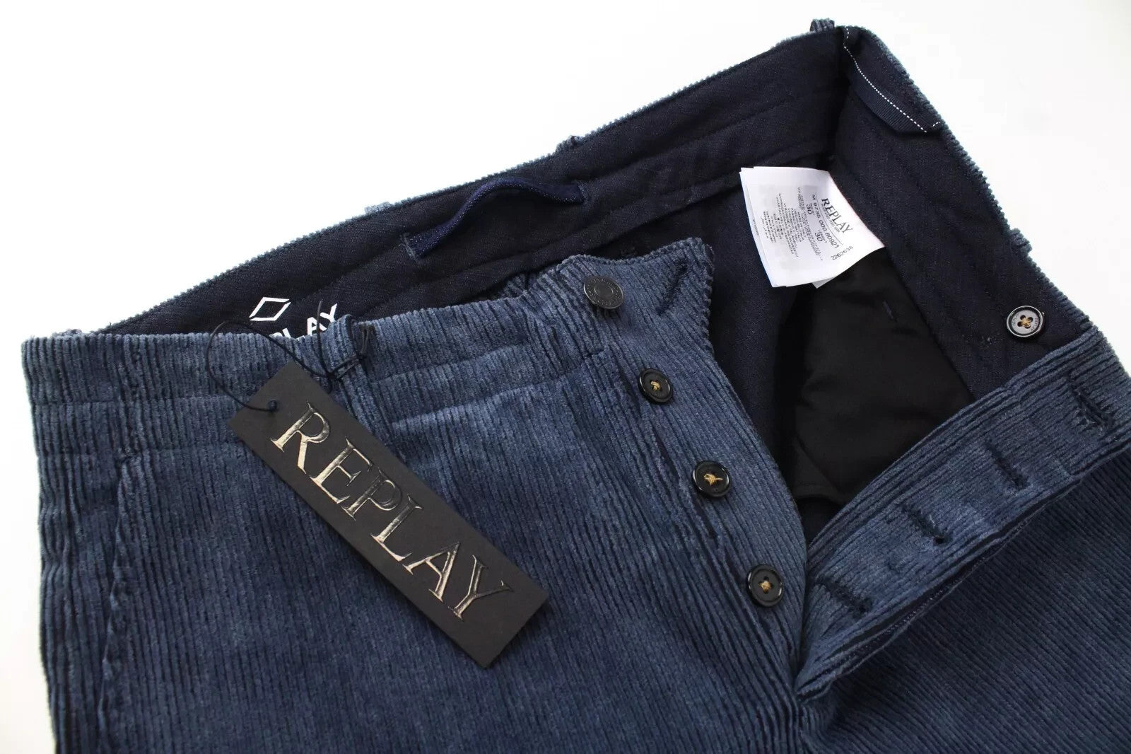 REPLAY Men Trousers W30/L30 Corduroy Patched Back Pocket Button-Fly Straight