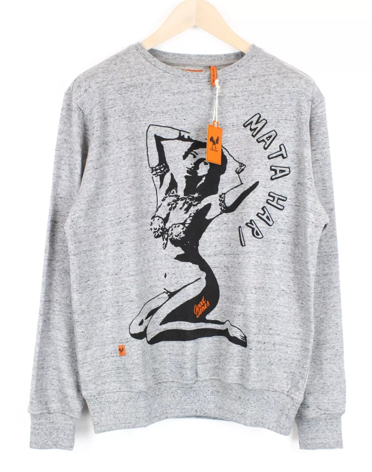 GOOD GENES Mata Hari Men Sweatshirt M Print Grey Melange Crew Neck Cotton Blend