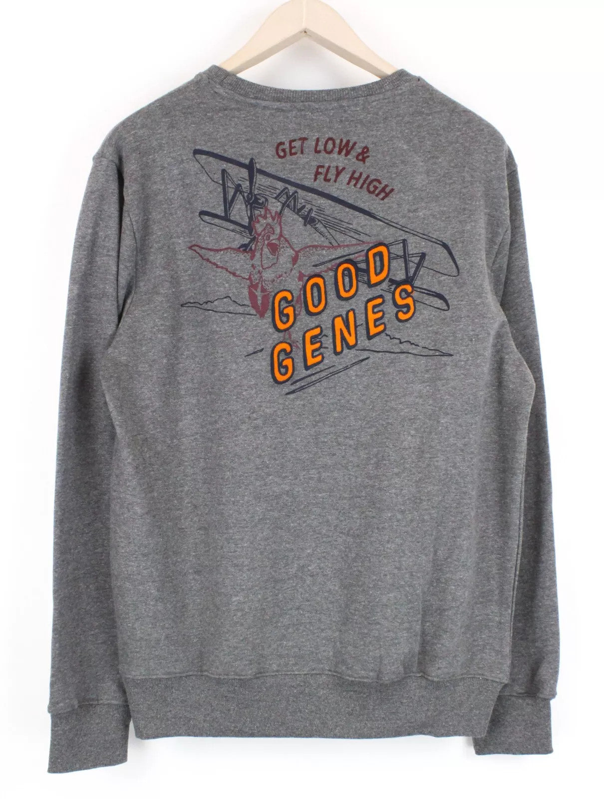 GOOD GENES Men Sweatshirt M Embroidered Rooster Grey Casual Logo Crew Neckline
