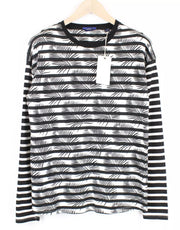 SCOTCH & SODA Men Sweatshirt M Leaf Striped Pattern Crew Neck Black White