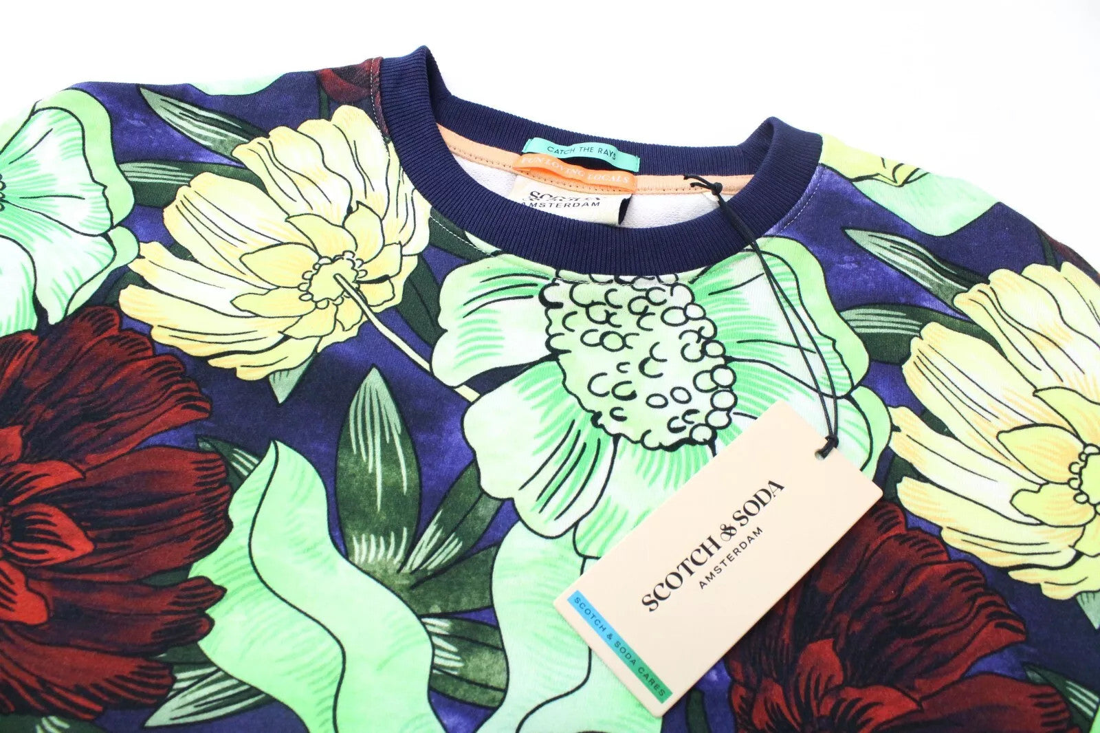 SCOTCH & SODA Men Sweatshirt 3XL Short Sleeve Floral Oversize Organic Cotton