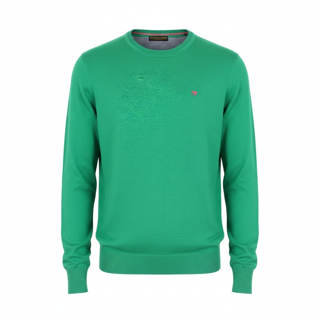 SCOTCH & SODA Men Jumper L Tight-Knit Sweater Green Wool Blend Embroidered