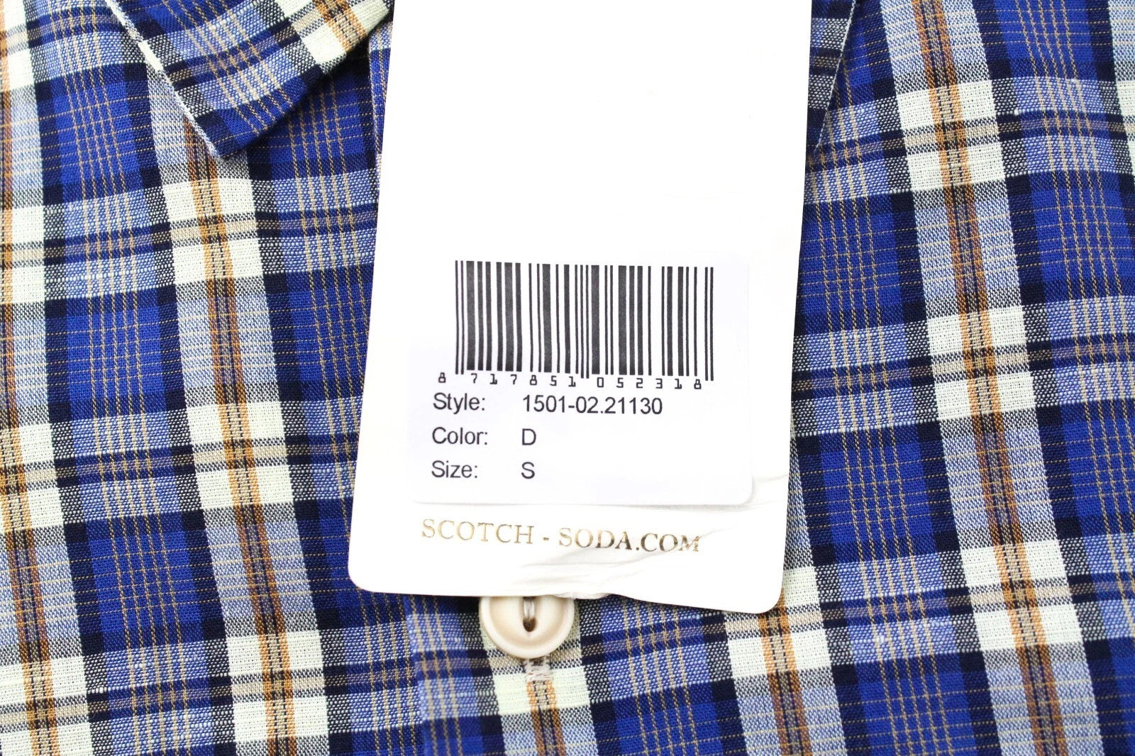 SCOTCH & SODA Men Shirt S Short Sleeve Patched Checked Linen Blend Button-Up