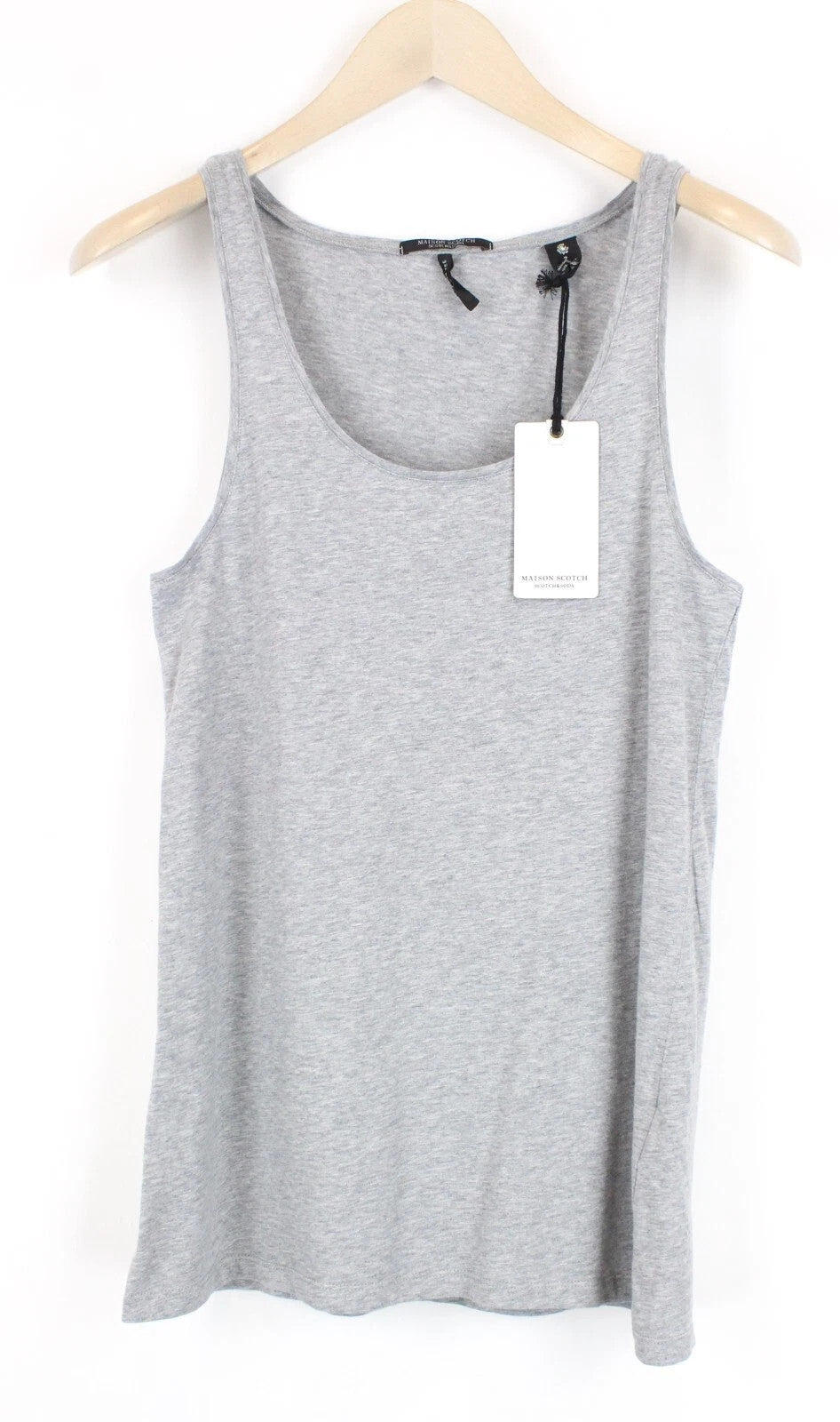 MAISON SCOTCH Women Top M Sleeveless Melange Grey Lightweight Crew Neck Cotton