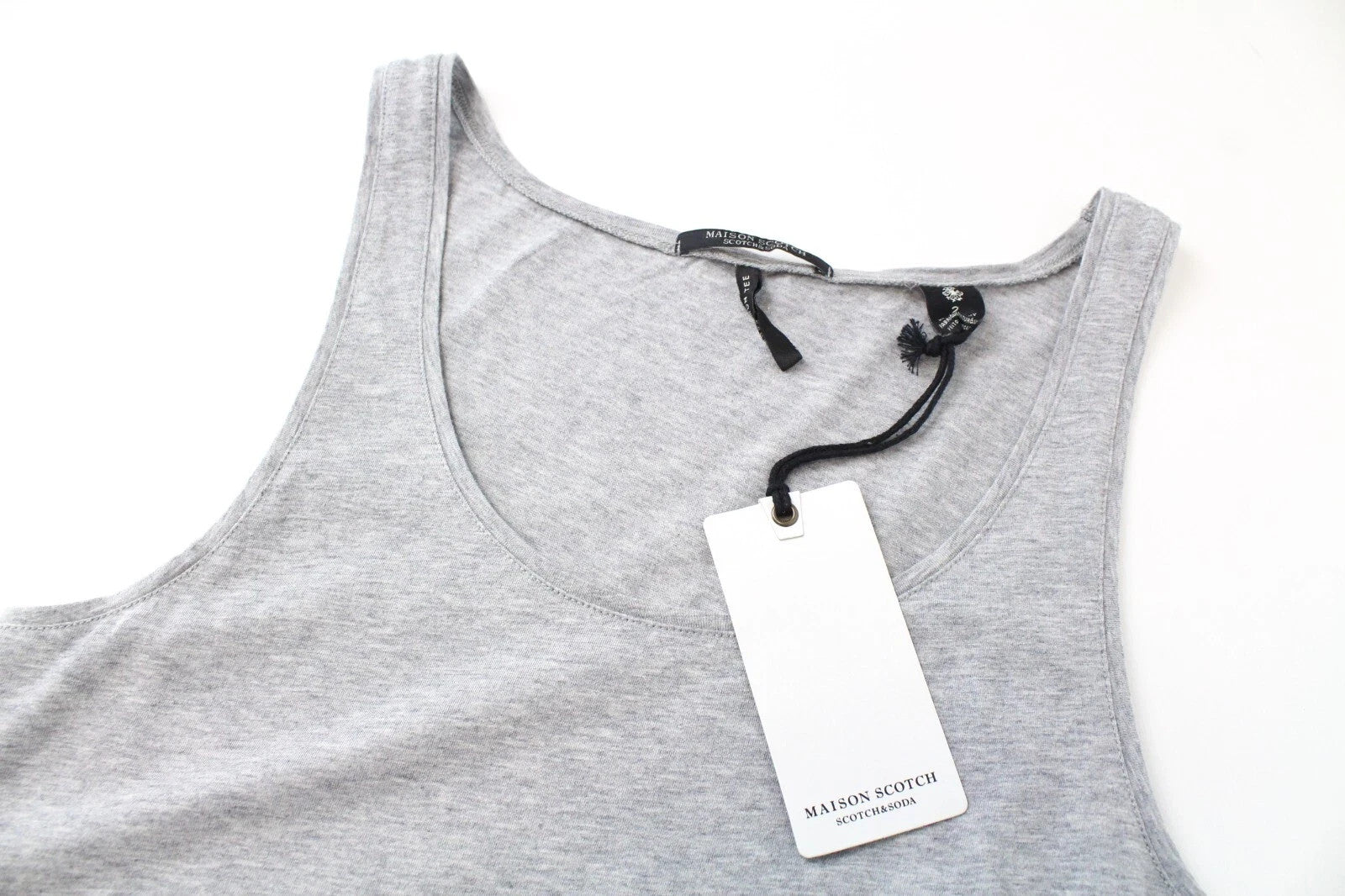 MAISON SCOTCH Women Top M Sleeveless Melange Grey Lightweight Crew Neck Cotton
