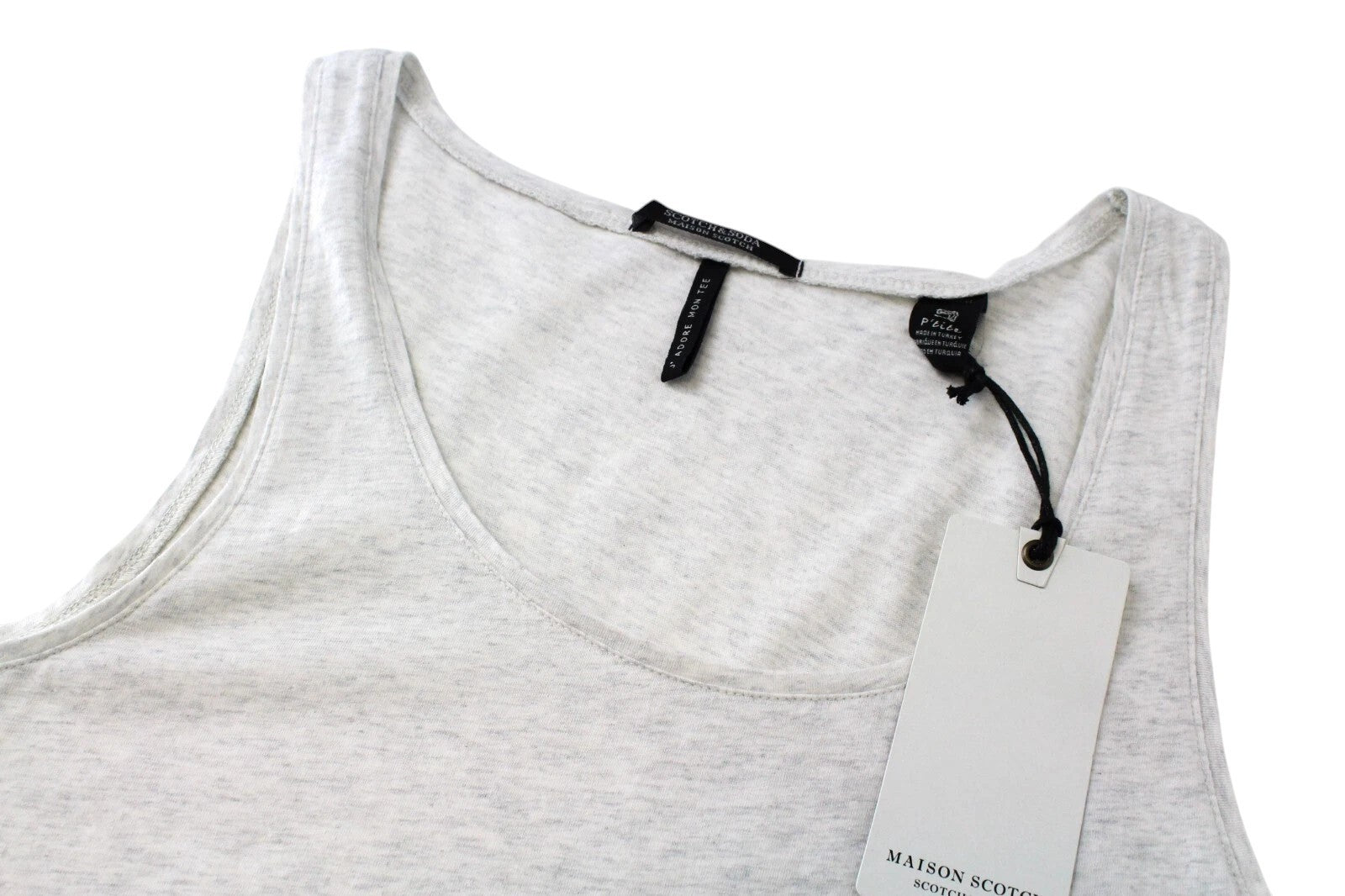 MAISON SCOTCH Women Top XS Crew Neck Cotton Sleeveless Melange Grey Lightweight
