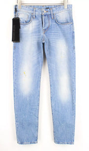 TAKESHY KUROSAWA Men Jeans W30 Slim Button-Fly Stained Distressed Washed Out