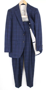 SUITSUPPLY Lazio Men Suit UK38R Slim Cut Checked 2 Piece Pure Wool Blue Classic