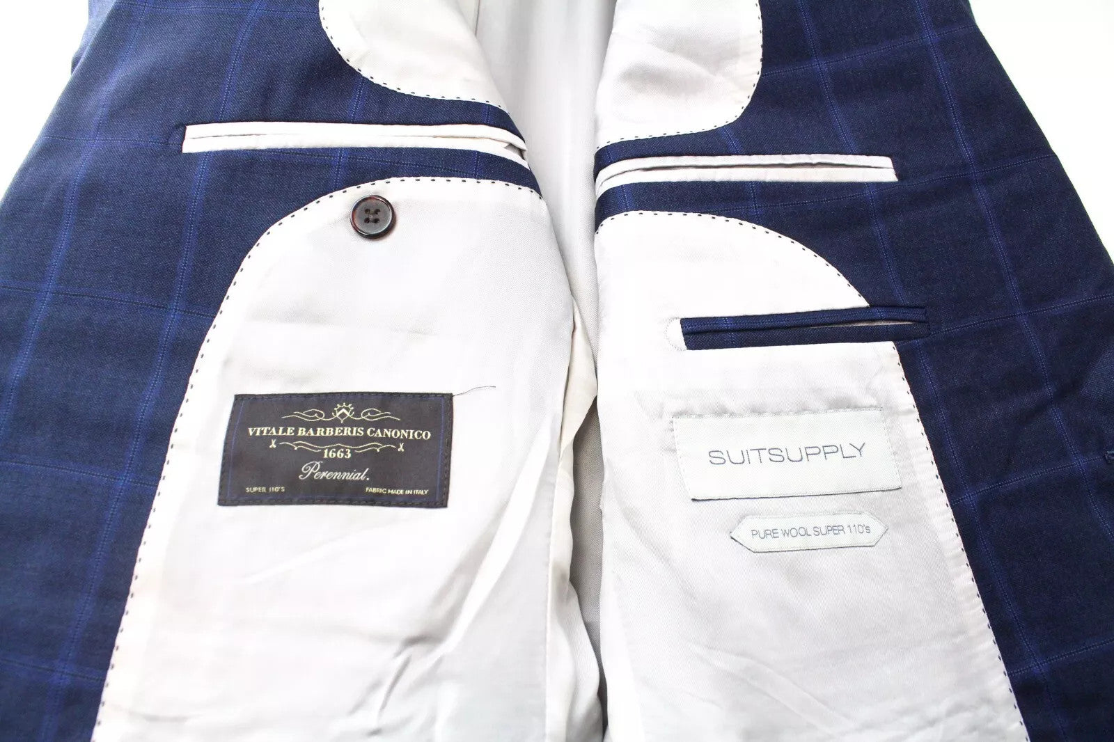 SUITSUPPLY Lazio Men Suit UK38R Slim Cut Checked 2 Piece Pure Wool Blue Classic