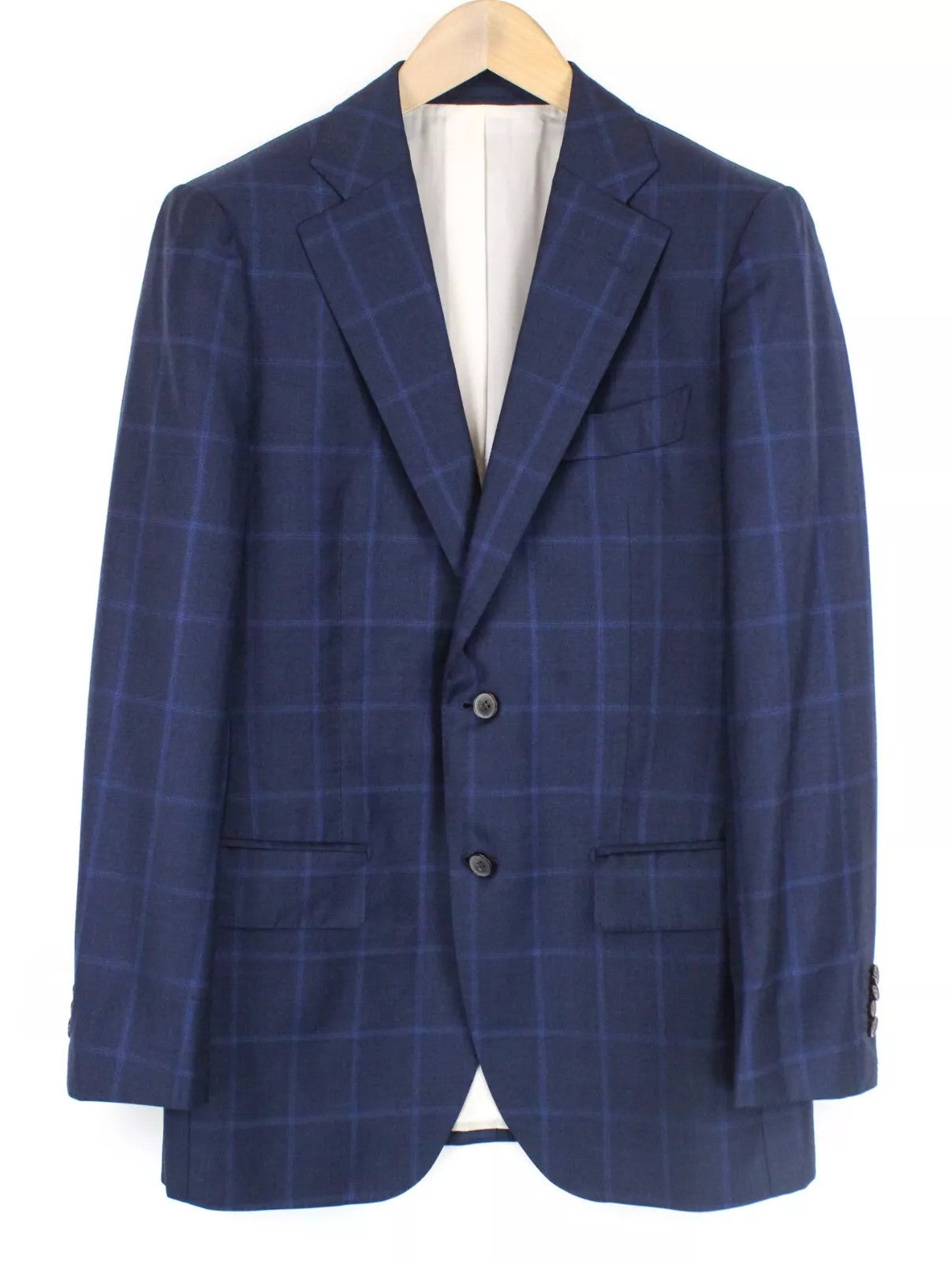 SUITSUPPLY Lazio Men Suit UK38R Slim Cut Checked 2 Piece Pure Wool Blue Classic